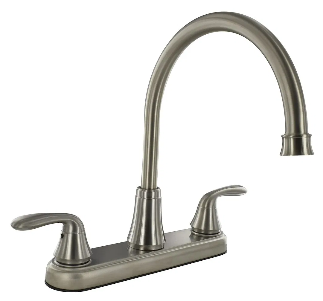 PF231402 – VALTERRA LLC Faucet, Use For Kitchen Single Piece 8 Inch Deck Mount 9 Inch Hi-Arc Spout 2 Lever Handle Bru...